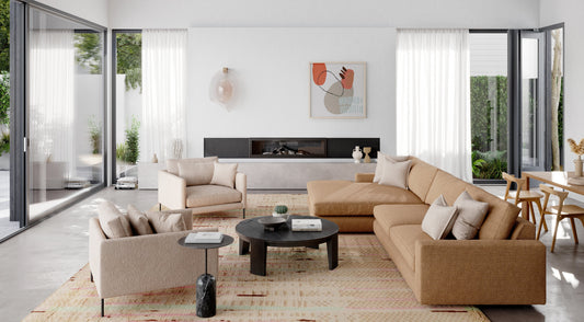 Designer styling custom sofas Melbourne with layered textiles