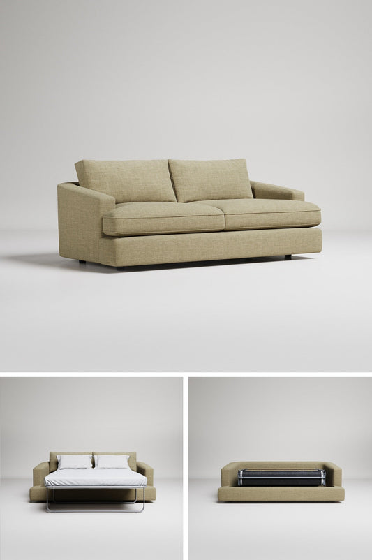 Close-up of plush sofa bed fabric and cushions