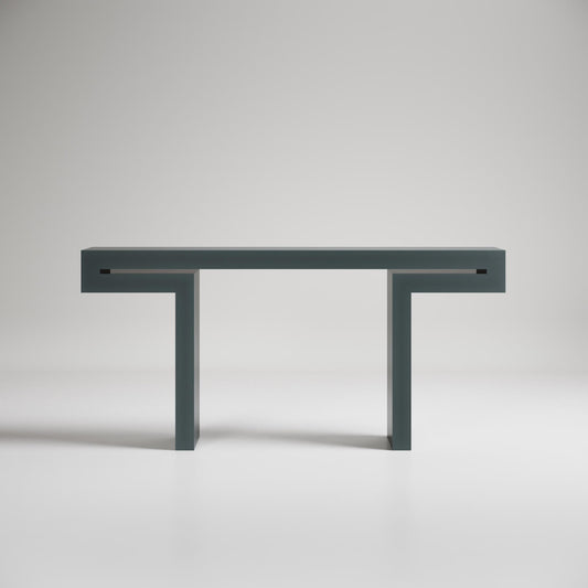 Stylish black console table against a neutral wall