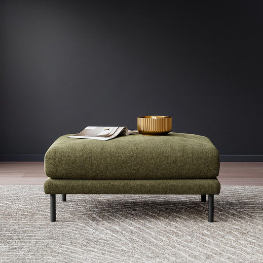 Neutral-toned Melbourne-made ottoman in open-plan living space