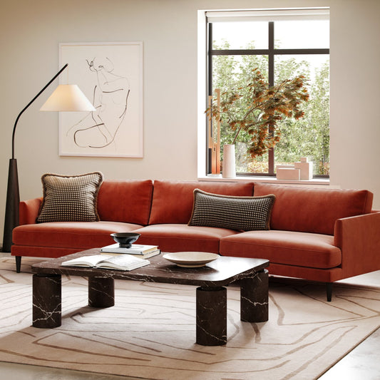 Melbourne-made large curved sofa in bright sunroom setting