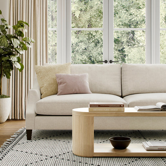 Plush linen sofa by Melbourne furniture maker