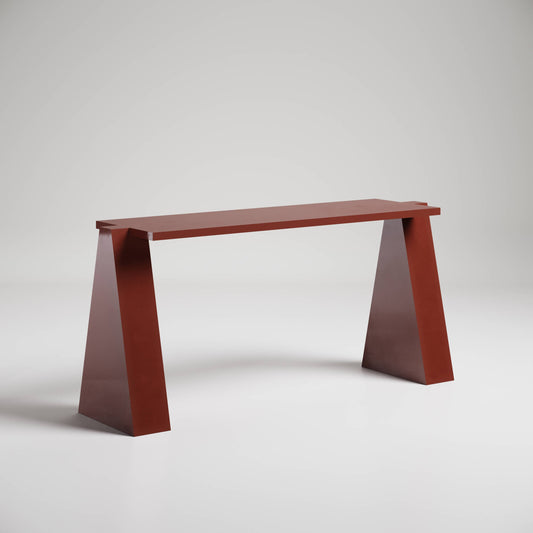 Modern timber console tables in entryway with mirror