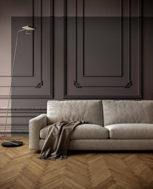 Deep-seated luxury sofa in open-plan living area