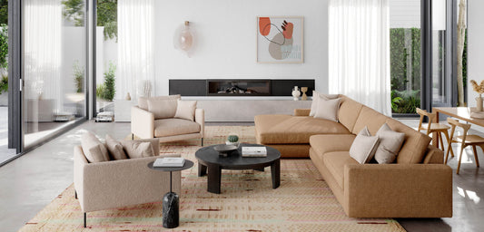 Low-profile modern sofa styles in a minimalist living room