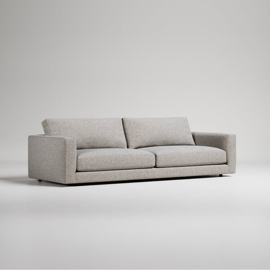 Large light grey sofa with two seat cushions