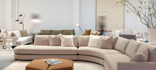 Handmade custom sofa with boucle fabric and neutral tones