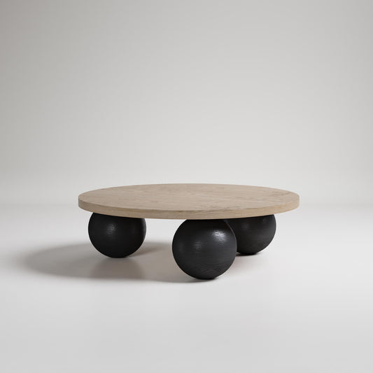 A beautiful picture of a Round Wood Coffee Table, a harmonious blend of nature and craftsmanship.