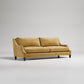 Classic high back gold velvet sofa with dark timber legs